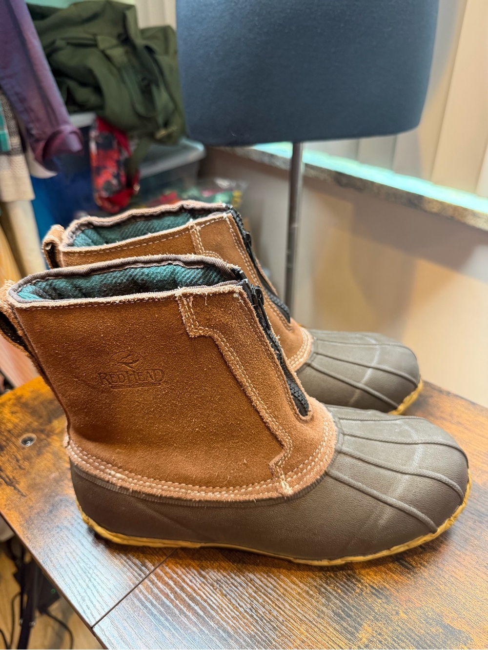 RedHead brown women’s suede rubber duck boots front zipper closure SZ 9
